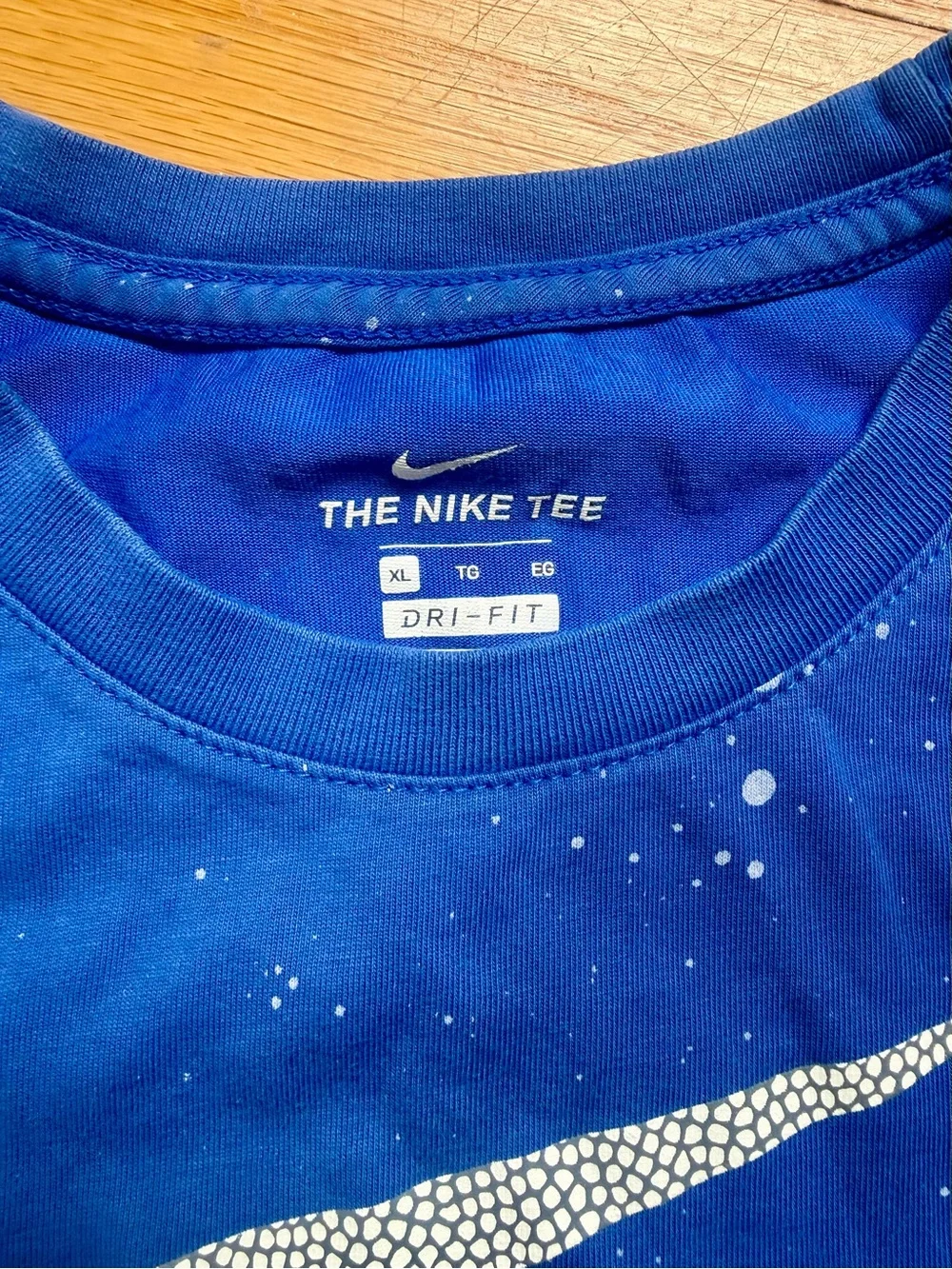 Nike Blue Short-Sleeve Swoosh Tee with White Speckle Print